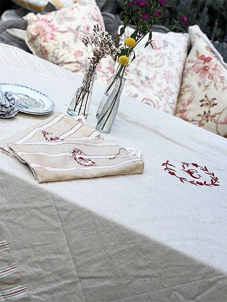 French Farmouse Linen + Ticking Tablecloth 71sq