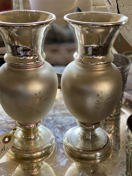 Antique Mercury Glass Candlestick Pair #parisPR 4