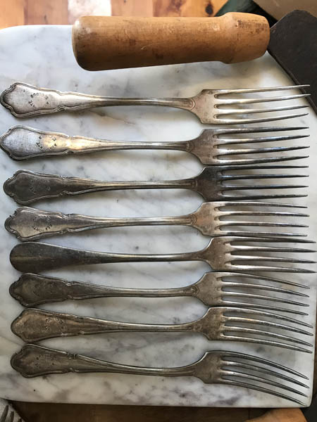 Antique French Fork Set 8 #imprint