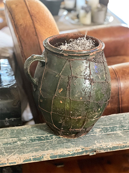 Antique Green Clay Jug #fr16