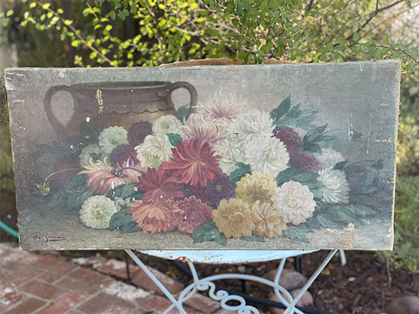 Antique French Muted Floral Painting #32