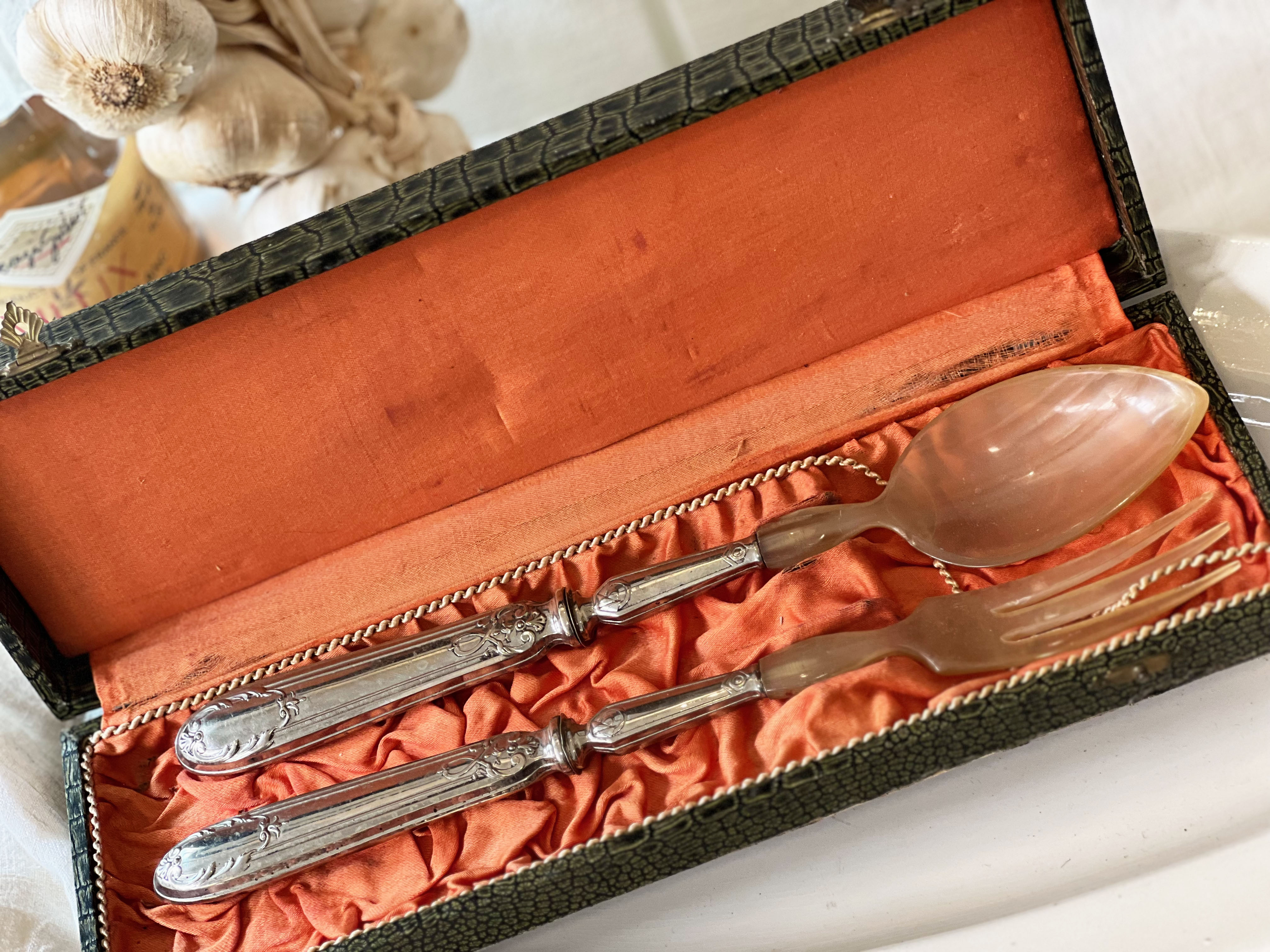 Antique French Salad Server Set #SterlingBakelitO2