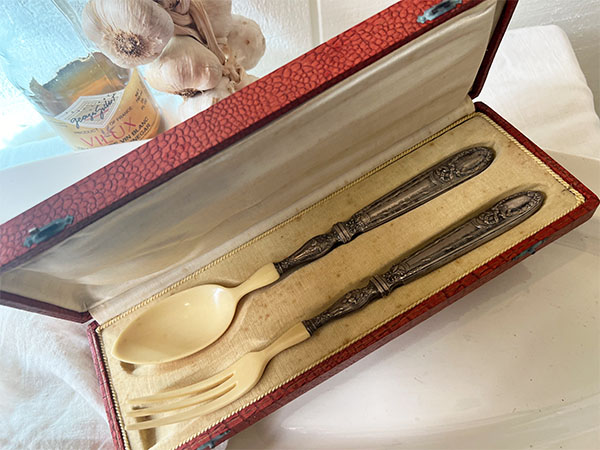 Antique French Salad Server Set #SterlingIvoryB2