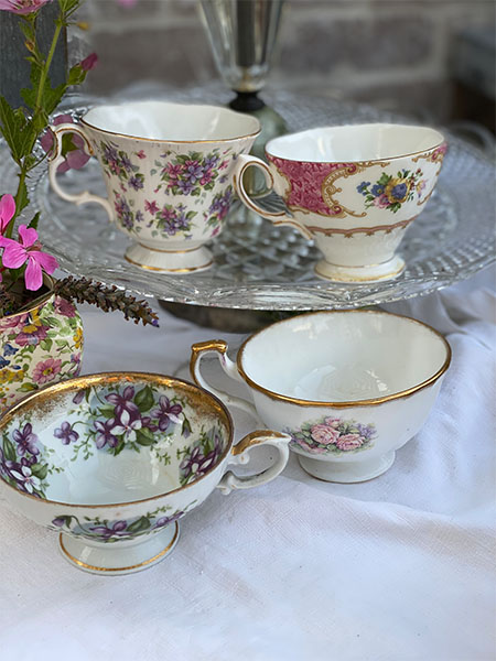 Vintage Teacups Floral FOUR #chintz