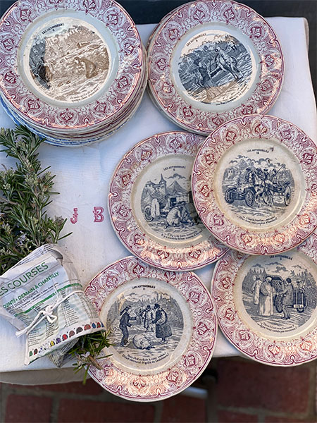 Antique French Scene Dessert Plates #set6PINK