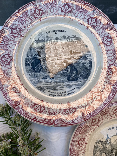 Antique French Scene Dessert Plates #set6PINK  2