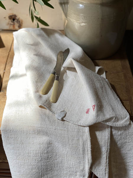 XL Antique French Linen Torchon #ABcreamSOLDOUT